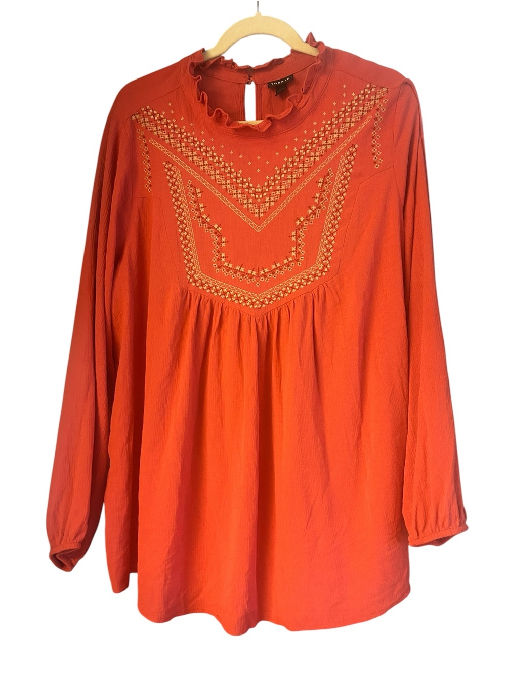 Torrid Ruffled Neck Embroidered Boho Peasant Top - Rust Size 18/20